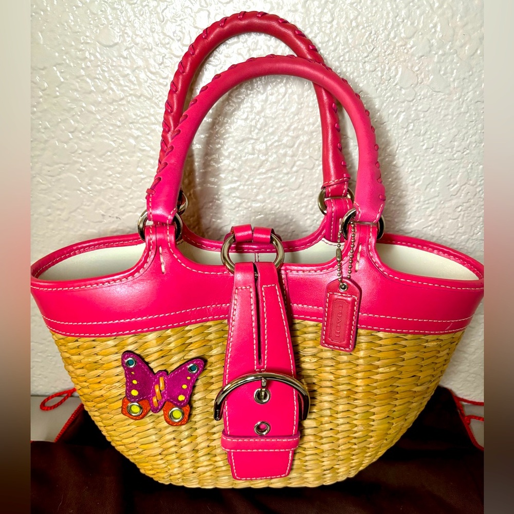 Coach Leather/Wicker Pink Handbag